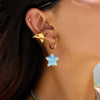 Stainless Steel Blue Ceramic Starfish Pendant Earrings Ocean Vintage Style Electroplated