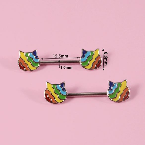 Stainless Steel Body Piercing Jewelry With Pointed Cone Breast Ring Heart Shaped Wings Bee Kitten Flower Ball Design And Electroplating Process