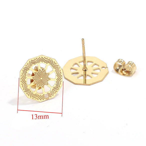 Stainless Steel Bohemian Geometric Cut Out Pattern Electroplated Diy Handmade Ear Hook Hanging Vacuum Earrings Jewelry Accessories