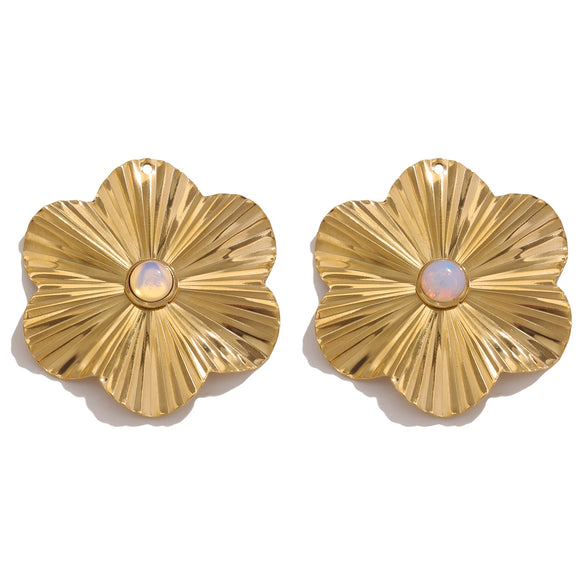 Stainless Steel Bohemian Natural Stone Pendant Earrings Necklace Pendant With Hirback Pattern And Electroplating Treatment
