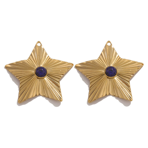 Stainless Steel Bohemian Natural Stone Pendant Earrings Necklace Pendant With Hirback Pattern And Electroplating Treatment