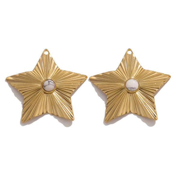 Stainless Steel Bohemian Natural Stone Pendant Earrings Necklace Pendant With Hirback Pattern And Electroplating Treatment