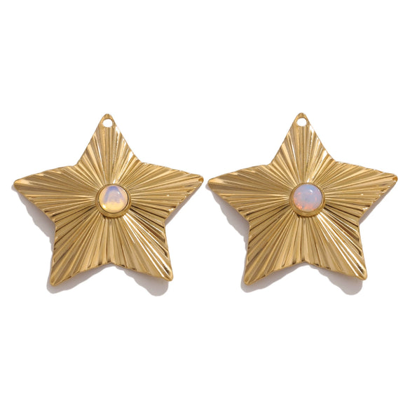 Stainless Steel Bohemian Natural Stone Pendant Earrings Necklace Pendant With Hirback Pattern And Electroplating Treatment