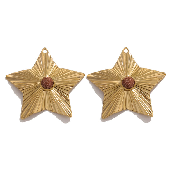 Stainless Steel Bohemian Natural Stone Pendant Earrings Necklace Pendant With Hirback Pattern And Electroplating Treatment