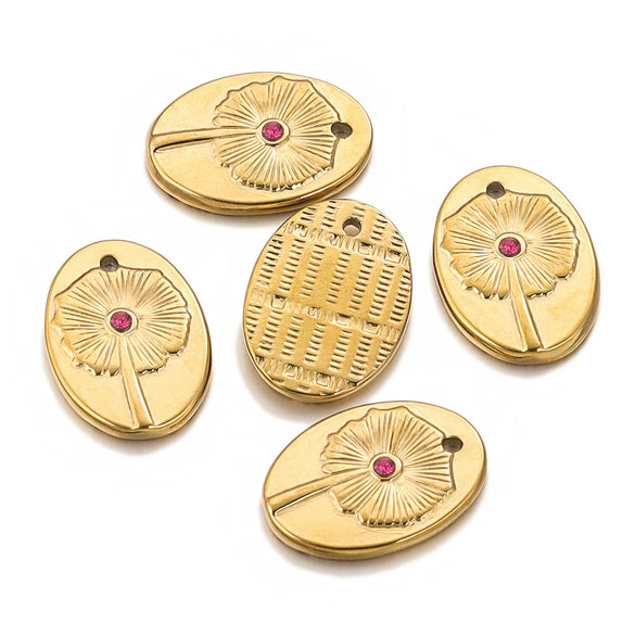 Stainless Steel Bohemian Oval Floral Pendant Jewelry Accessories With 18K Electroplating