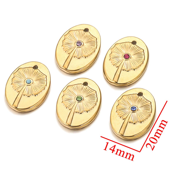 Stainless Steel Bohemian Oval Floral Pendant Jewelry Accessories With 18K Electroplating