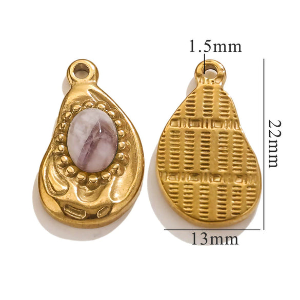 Stainless Steel Bohemian Style Inlaid Asymmetrical Twisted Ellipse Handmade Necklace Pendant