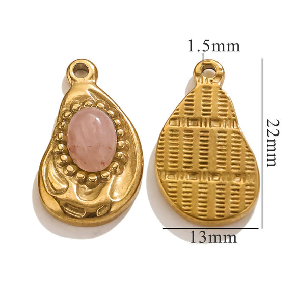 Stainless Steel Bohemian Style Inlaid Asymmetrical Twisted Ellipse Handmade Necklace Pendant
