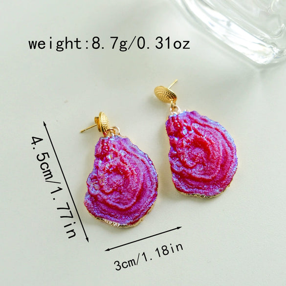 Stainless Steel Bohemian Style Lava Irregular Geometric Multi Color Rose Flower Earrings With Electroplating