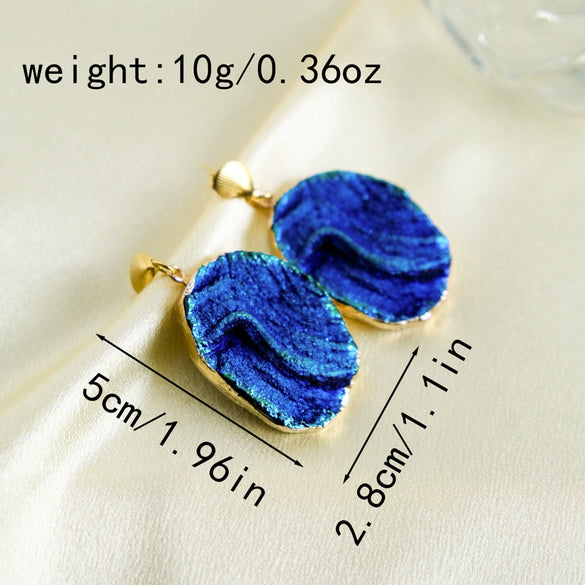 Stainless Steel Bohemian Style Lava Irregular Geometric Multi Color Rose Flower Earrings With Electroplating