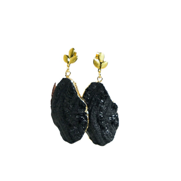 Stainless Steel Bohemian Style Lava Irregular Geometric Multi Color Rose Flower Earrings With Electroplating