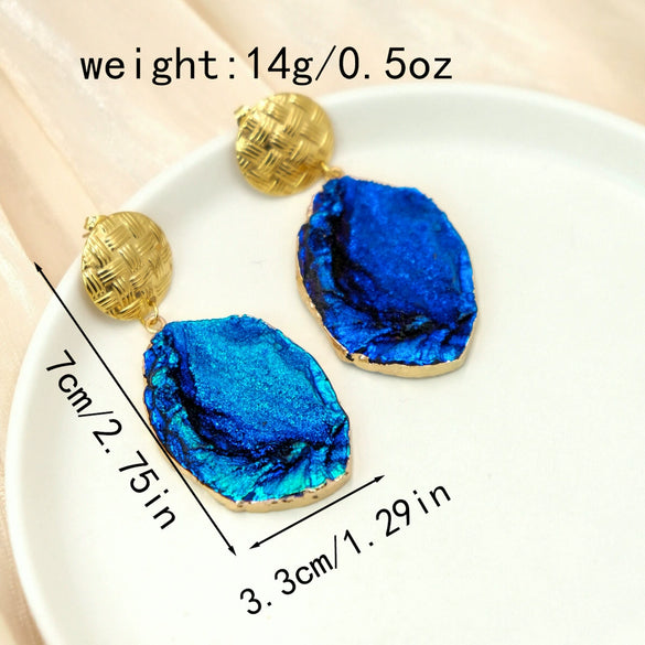 Stainless Steel Bohemian Style Lava Irregular Geometric Multi Color Rose Flower Earrings With Electroplating