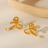 Stainless Steel Bow And Geometric Freshwater Pearl Earrings For Women With Electroplating Style