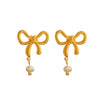Stainless Steel Bow And Geometric Freshwater Pearl Earrings For Women With Electroplating Style