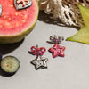 Stainless Steel Bow And Stars Earrings Jewelry With Pink Paint And Electroplating Design For Women