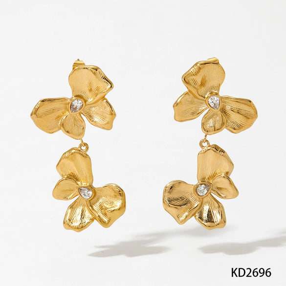 Stainless Steel Bow Butterfly Zircon Earrings Retro Creative Design Electroplating