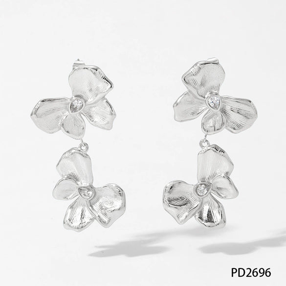 Stainless Steel Bow Butterfly Zircon Earrings Retro Creative Design Electroplating