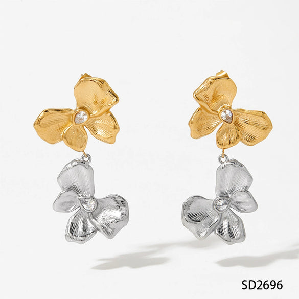 Stainless Steel Bow Butterfly Zircon Earrings Retro Creative Design Electroplating