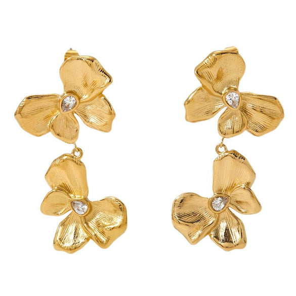 Stainless Steel Bow Butterfly Zircon Earrings Retro Creative Design Electroplating
