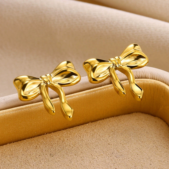 Stainless Steel Bow Geometric Electroplated Earrings For Women