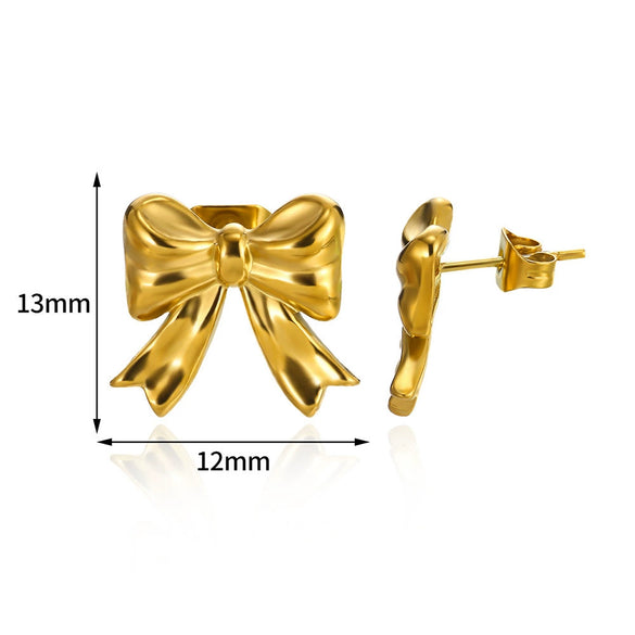 Stainless Steel Bow Geometric Electroplated Earrings For Women