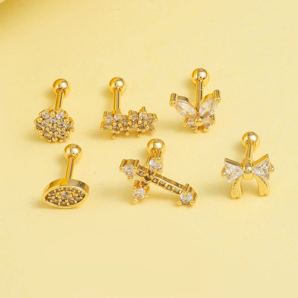 Stainless Steel Bow Geometric Flower Women's Electroplated Earrings