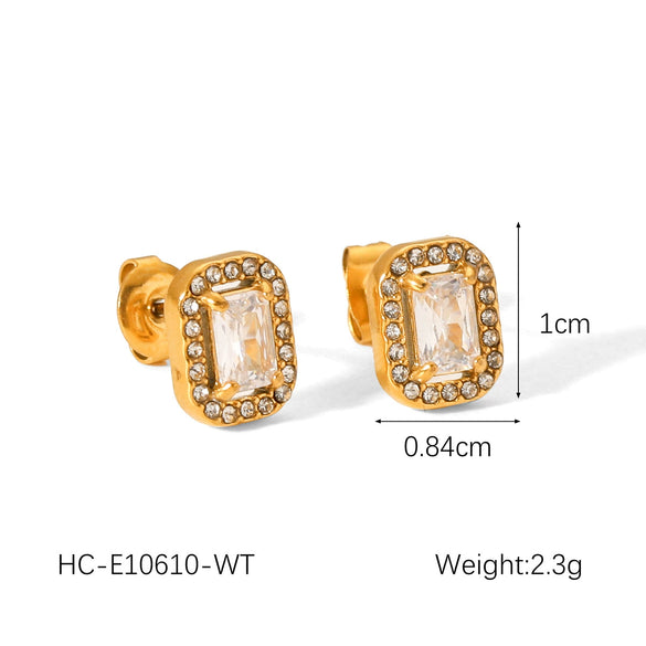Stainless Steel Bow Geometric Zircon Inlaid Women's Ins Style 18K Goldplated Earrings