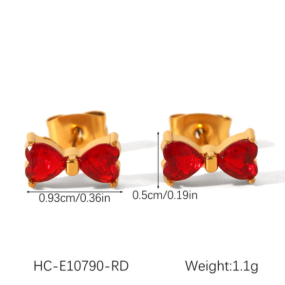 Stainless Steel Bow Geometric Zircon Inlaid Women's Ins Style 18K Goldplated Earrings