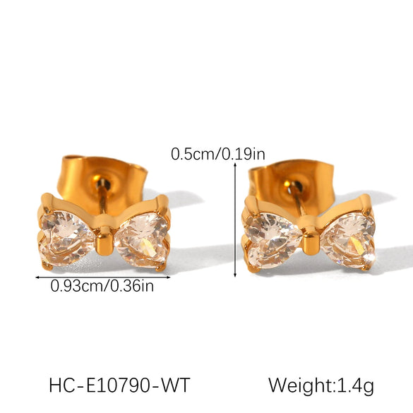 Stainless Steel Bow Geometric Zircon Inlaid Women's Ins Style 18K Goldplated Earrings