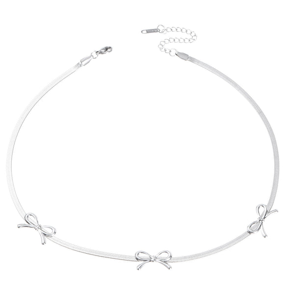 Stainless Steel Bow Jewelry Set With Electroplating Earrings Necklaces Ring For Women