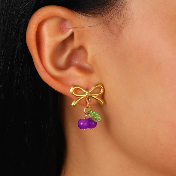 Stainless Steel Bow Jewelry Set With Electroplating Earrings Necklaces Ring For Women