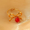 Stainless Steel Bow Jewelry Set With Electroplating Earrings Necklaces Ring For Women