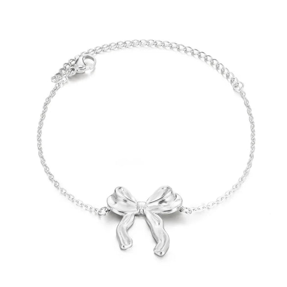 Stainless Steel Bow Jewelry Set With Pendant Bracelet Earrings Necklace For Women Electroplated