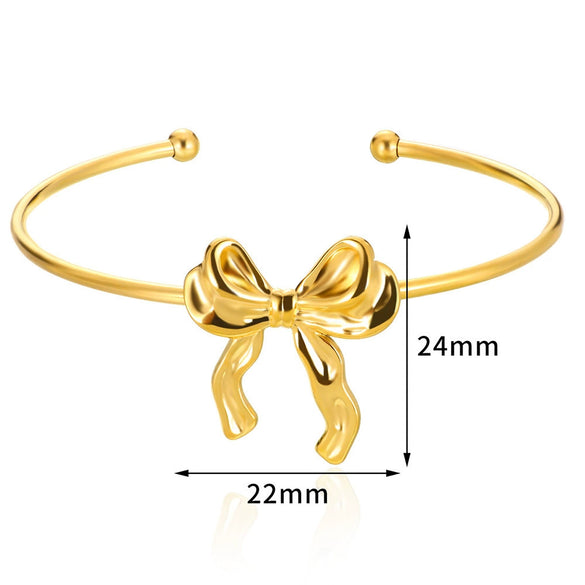 Stainless Steel Bow Jewelry Set With Pendant Bracelet Earrings Necklace For Women Electroplated