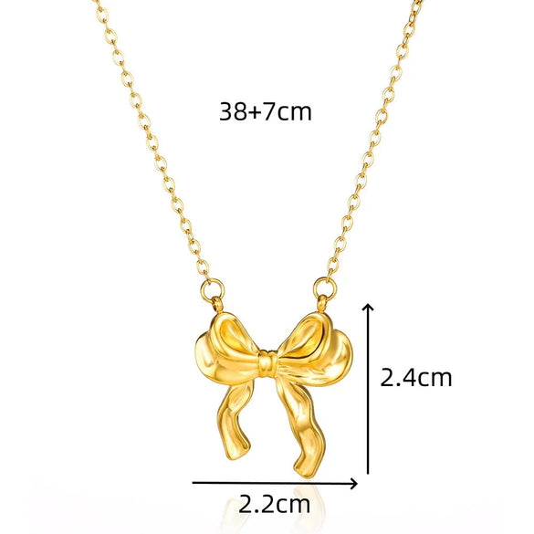 Stainless Steel Bow Jewelry Set With Pendant Bracelet Earrings Necklace For Women Electroplated