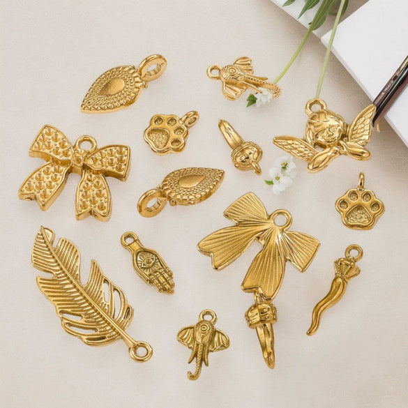 Stainless Steel Bow Leaves Pendant Accessories For Necklace And Bracelet Making Electroplated Waterproof
