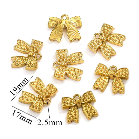 Stainless Steel Bow Leaves Pendant Accessories For Necklace And Bracelet Making Electroplated Waterproof