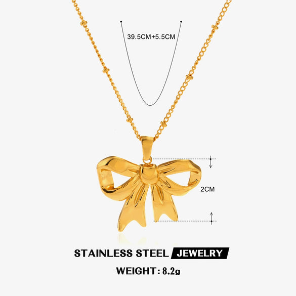 Stainless Steel Bow Necklace Handmade Polished Electroplated Women's Style