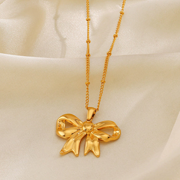Stainless Steel Bow Necklace Handmade Polished Electroplated Women's Style