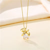 Stainless Steel Bow Necklace With Mixed Gem Inlay And Electroplating For Women