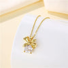 Stainless Steel Bow Necklace With Mixed Gem Inlay And Electroplating For Women