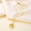 Stainless Steel Bow Necklace With Mixed Gem Inlay And Electroplating For Women