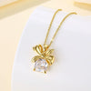 Stainless Steel Bow Necklace With Mixed Gem Inlay And Electroplating For Women