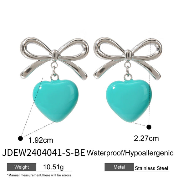 Stainless Steel Bow Shaped Dripping Oil Earrings Jewelry For Women