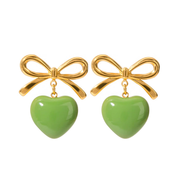 Stainless Steel Bow Shaped Dripping Oil Earrings Jewelry For Women