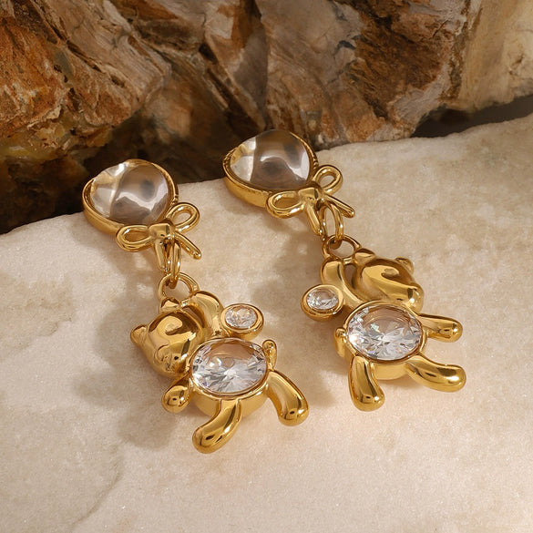 Stainless Steel Bow Tie Geometric Earrings With Electroplating For Women