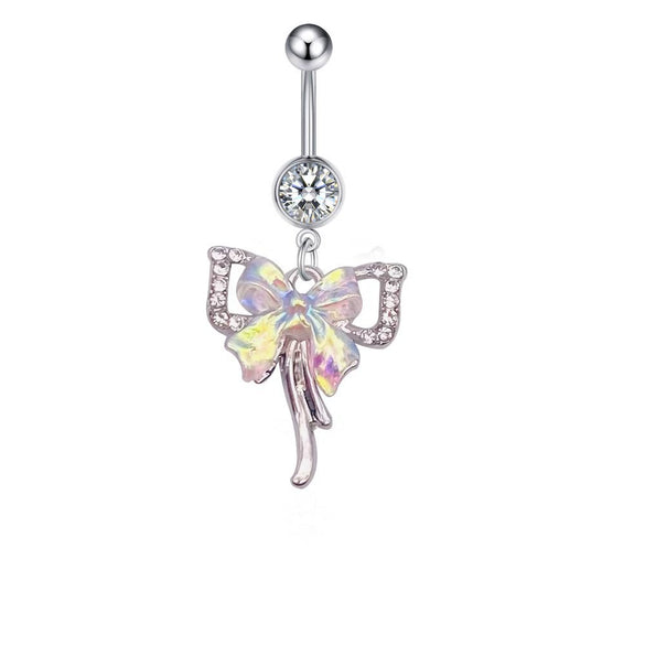 Stainless Steel Bow Zircon Unisex Body Piercing Jewelry Navel Ring