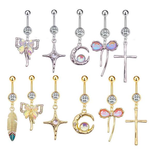 Stainless Steel Bow Zircon Unisex Body Piercing Jewelry Navel Ring
