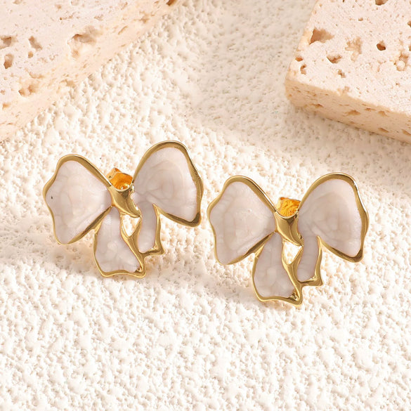 Stainless Steel Bowshaped Earrings For Women With Enamel Drip Glaze Geometric Fashion Ear Accessories