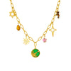 Stainless Steel Box Chain Green Enamel Round Pendant Necklace With Star Pattern And Electroplating For Women